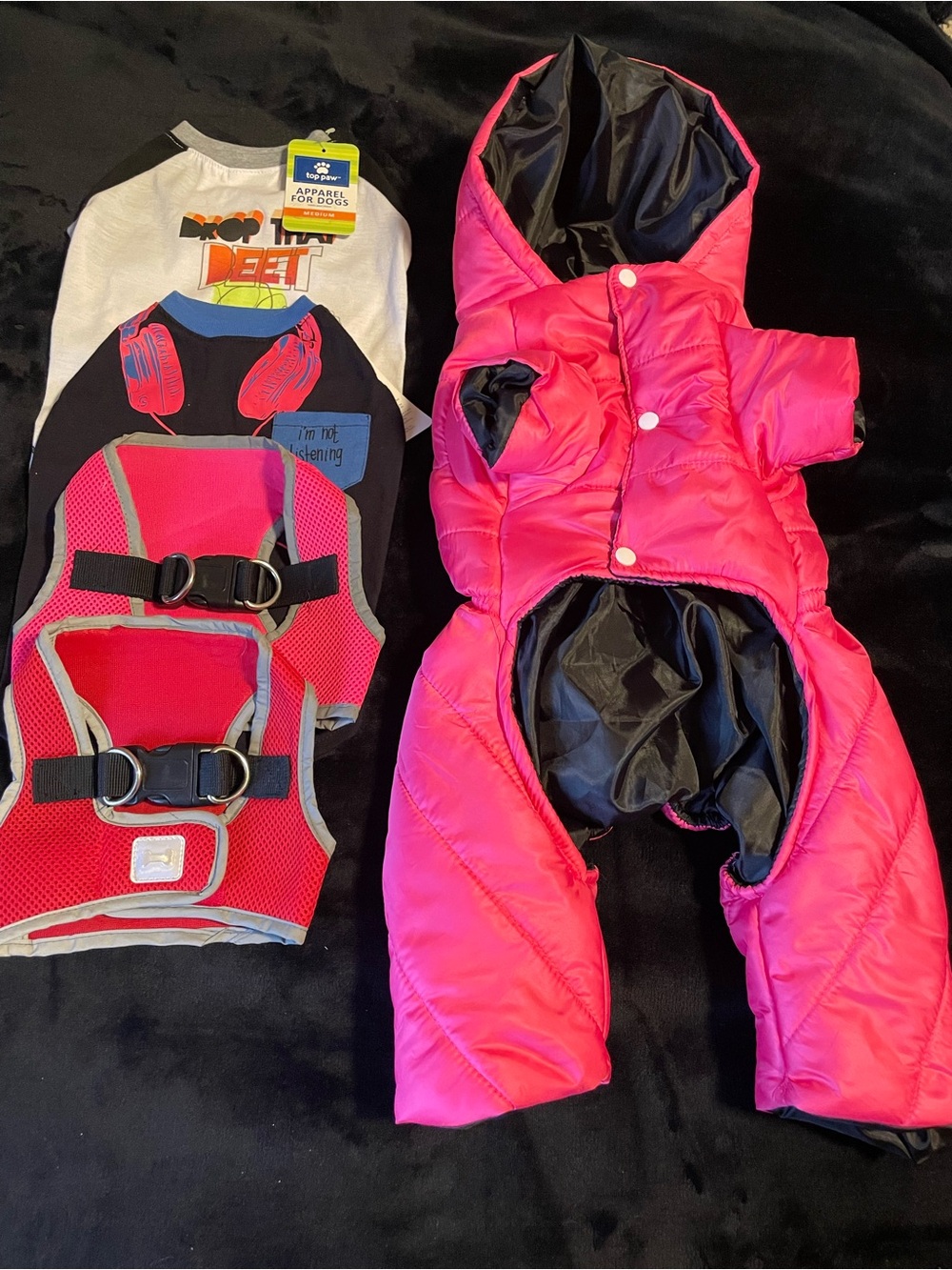 5 pieces Bundle Hot Pink Quilted Dog Jacket-2 waist Harness,2 outfits(small dog)